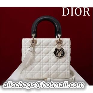 Pretty Style Dior Medium Lady Bag in Two-Tone Cannage Lambskin M0565 White/Black 2024