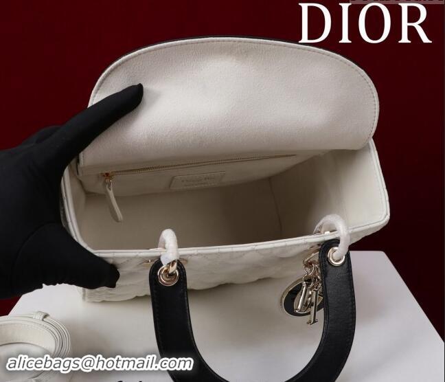 Pretty Style Dior Medium Lady Bag in Two-Tone Cannage Lambskin M0565 White/Black 2024