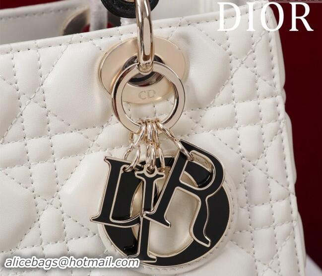 Pretty Style Dior Medium Lady Bag in Two-Tone Cannage Lambskin M0565 White/Black 2024