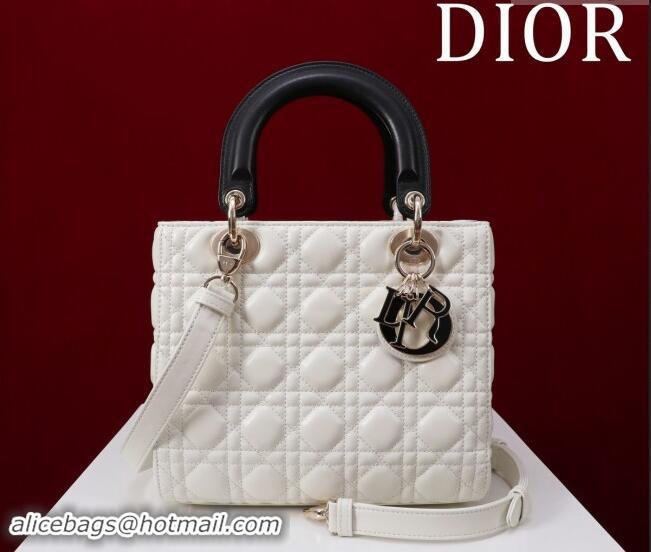 Pretty Style Dior Medium Lady Bag in Two-Tone Cannage Lambskin M0565 White/Black 2024