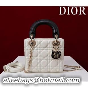 Discount Dior Mini Lady Dior Bag in Two-Tone Cannage Lambskin M0505 White/Black 2024