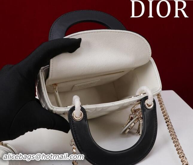 Discount Dior Mini Lady Dior Bag in Two-Tone Cannage Lambskin M0505 White/Black 2024