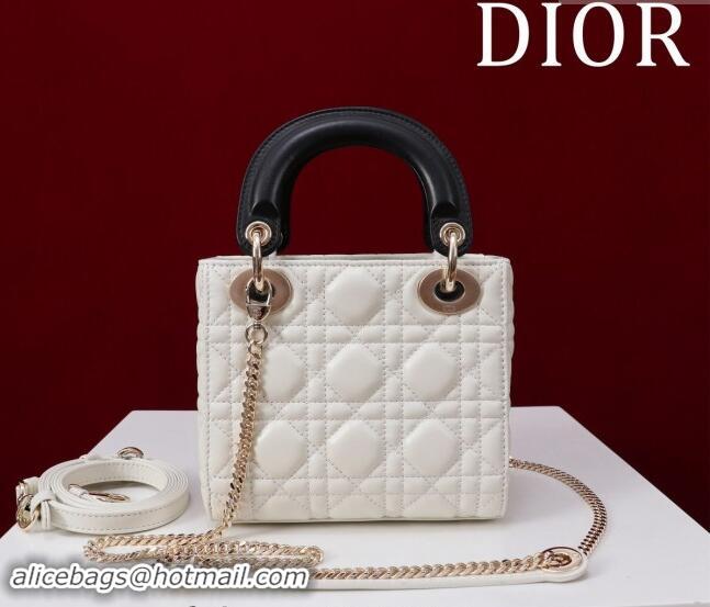 Discount Dior Mini Lady Dior Bag in Two-Tone Cannage Lambskin M0505 White/Black 2024