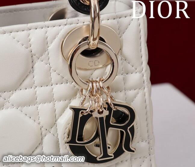 Discount Dior Mini Lady Dior Bag in Two-Tone Cannage Lambskin M0505 White/Black 2024