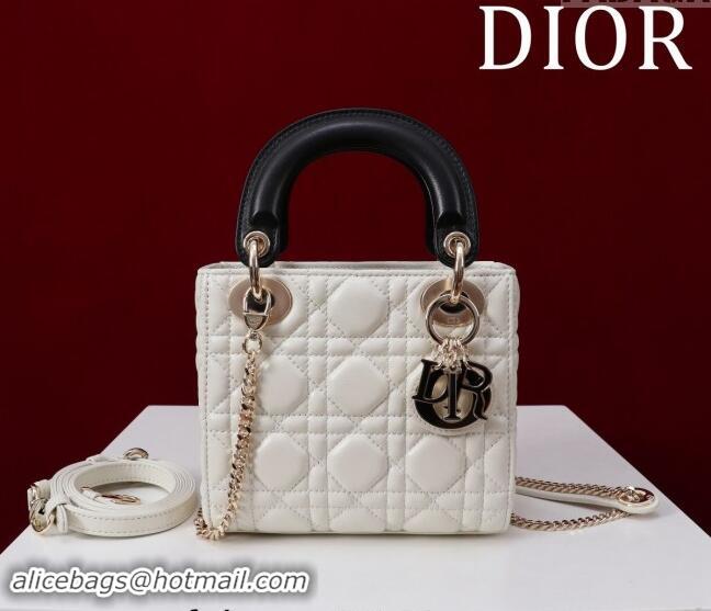 Discount Dior Mini Lady Dior Bag in Two-Tone Cannage Lambskin M0505 White/Black 2024