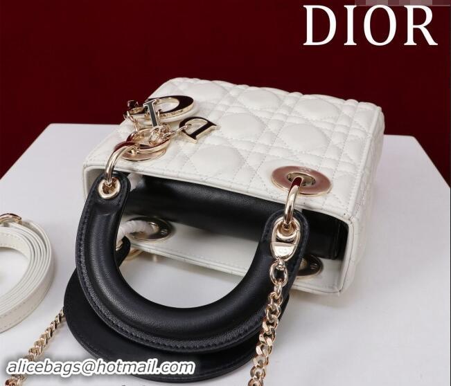 Discount Dior Mini Lady Dior Bag in Two-Tone Cannage Lambskin M0505 White/Black 2024