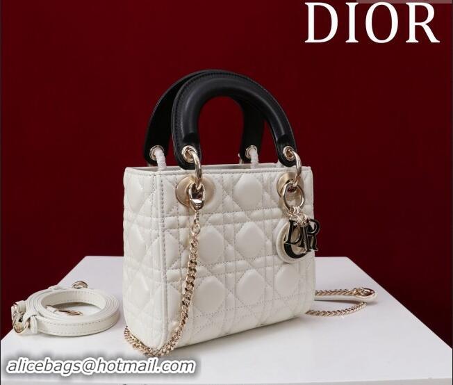 Discount Dior Mini Lady Dior Bag in Two-Tone Cannage Lambskin M0505 White/Black 2024