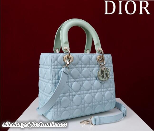 Market Sells Dior Medium Lady Bag in Two-Tone Cannage Lambskin M0565 Blue/Green 2024