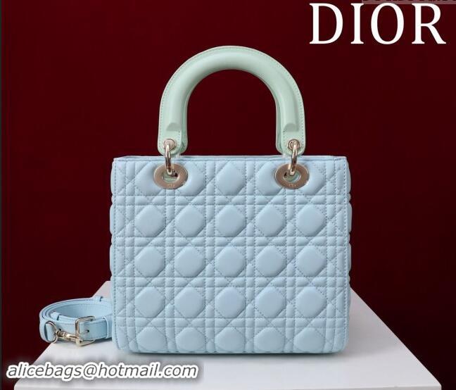 Market Sells Dior Medium Lady Bag in Two-Tone Cannage Lambskin M0565 Blue/Green 2024