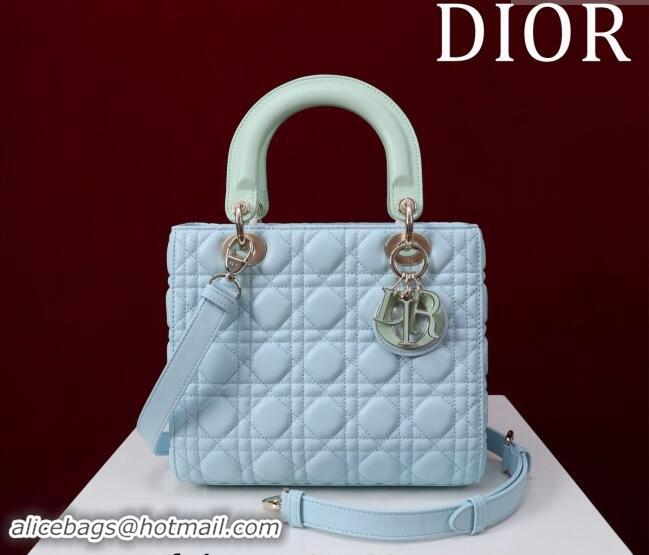 Market Sells Dior Medium Lady Bag in Two-Tone Cannage Lambskin M0565 Blue/Green 2024