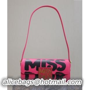 Super Quality Dior Miss Dior Flap Bag in Miss Dior Graffiti Printed Calfskin DR2610 Fuchsia Pink/Black 2024