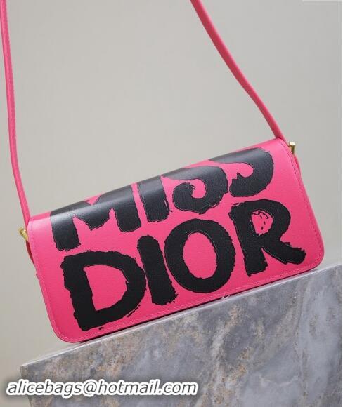 Super Quality Dior Miss Dior Flap Bag in Miss Dior Graffiti Printed Calfskin DR2610 Fuchsia Pink/Black 2024