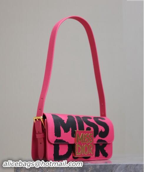 Super Quality Dior Miss Dior Flap Bag in Miss Dior Graffiti Printed Calfskin DR2610 Fuchsia Pink/Black 2024