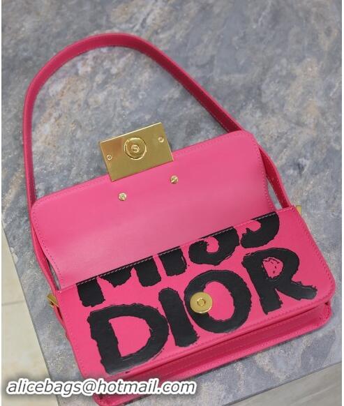 Super Quality Dior Miss Dior Flap Bag in Miss Dior Graffiti Printed Calfskin DR2610 Fuchsia Pink/Black 2024