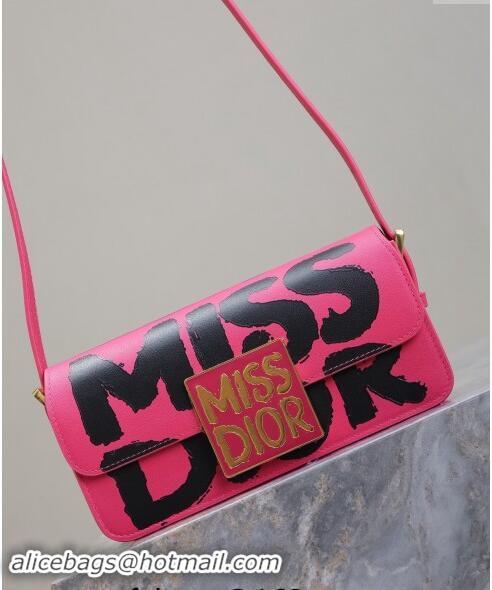 Super Quality Dior Miss Dior Flap Bag in Miss Dior Graffiti Printed Calfskin DR2610 Fuchsia Pink/Black 2024