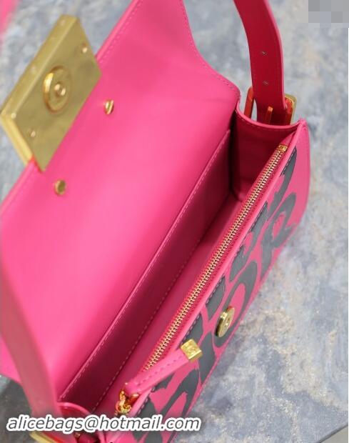 Super Quality Dior Miss Dior Flap Bag in Miss Dior Graffiti Printed Calfskin DR2610 Fuchsia Pink/Black 2024