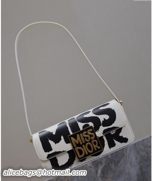 Discount Dior Miss Dior Flap Bag in Miss Dior Graffiti Printed Calfskin DR2610 White/Black 2024