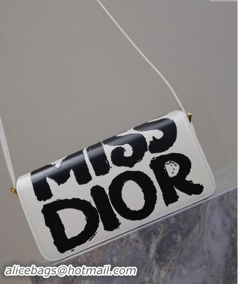 Discount Dior Miss Dior Flap Bag in Miss Dior Graffiti Printed Calfskin DR2610 White/Black 2024