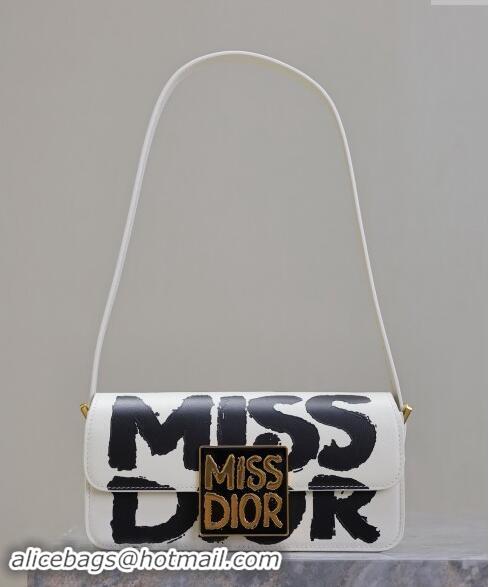 Discount Dior Miss Dior Flap Bag in Miss Dior Graffiti Printed Calfskin DR2610 White/Black 2024