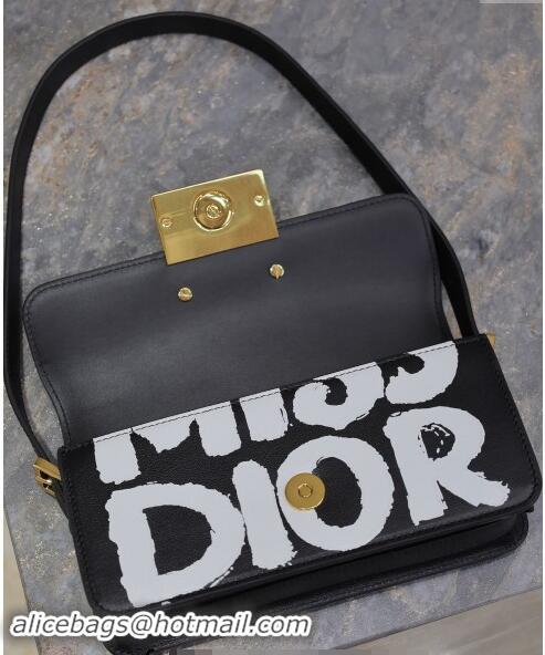 Famous Brand Dior Miss Dior Flap Bag in Miss Dior Graffiti Printed Calfskin DR2610 Black/White 2024