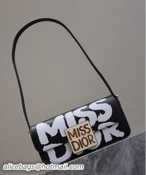 Famous Brand Dior Miss Dior Flap Bag in Miss Dior Graffiti Printed Calfskin DR2610 Black/White 2024