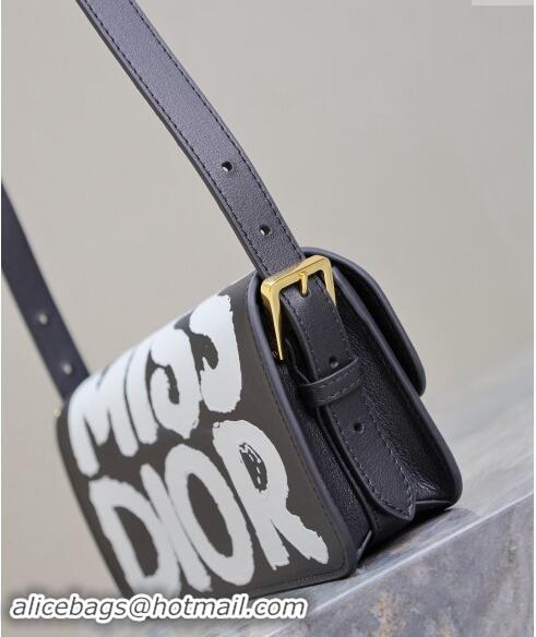 Famous Brand Dior Miss Dior Flap Bag in Miss Dior Graffiti Printed Calfskin DR2610 Black/White 2024