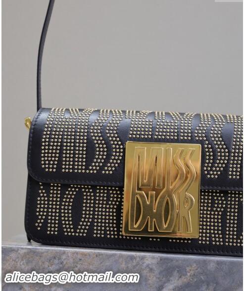 Best Luxury Dior Miss Dior Flap Bag in Black Miss Dior Allover Calfskin with Gold-Finish Studs DR2610 2024