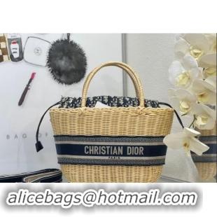 Best Price Dior Hat Basket Bag in Wicker and Blue Dior Oblique Jacquard DR2568 Blue 2024