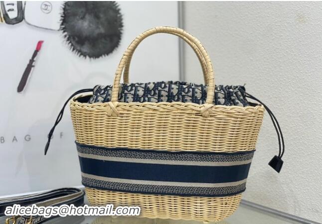 Best Price Dior Hat Basket Bag in Wicker and Blue Dior Oblique Jacquard DR2568 Blue 2024