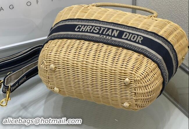 Best Price Dior Hat Basket Bag in Wicker and Blue Dior Oblique Jacquard DR2568 Blue 2024