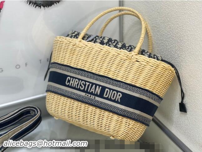 Best Price Dior Hat Basket Bag in Wicker and Blue Dior Oblique Jacquard DR2568 Blue 2024