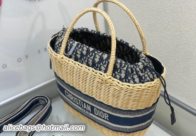 Best Price Dior Hat Basket Bag in Wicker and Blue Dior Oblique Jacquard DR2568 Blue 2024