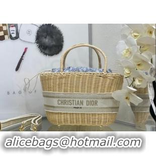 Traditional Specials Dior Hat Basket Bag in Wicker and Blue Dior Oblique Jacquard DR2568 White 2024