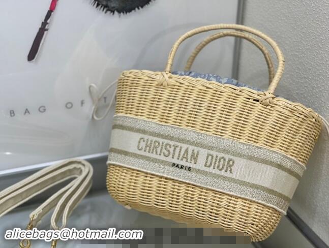 Traditional Specials Dior Hat Basket Bag in Wicker and Blue Dior Oblique Jacquard DR2568 White 2024