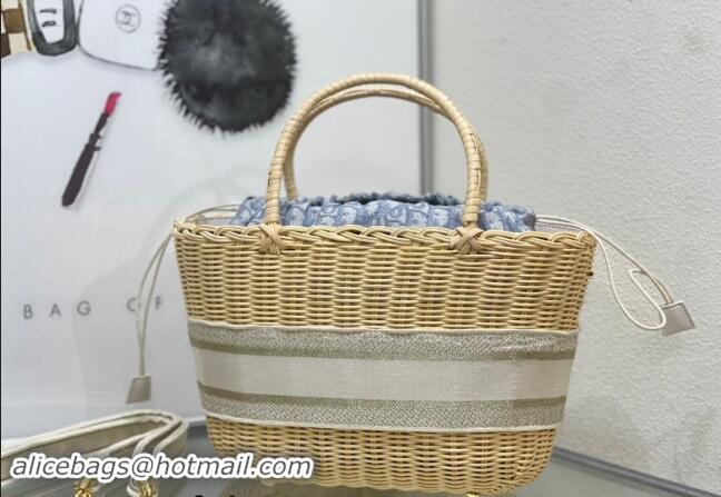 Traditional Specials Dior Hat Basket Bag in Wicker and Blue Dior Oblique Jacquard DR2568 White 2024