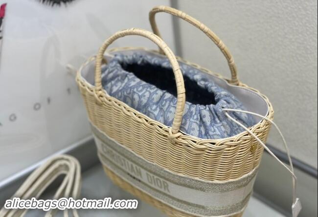 Traditional Specials Dior Hat Basket Bag in Wicker and Blue Dior Oblique Jacquard DR2568 White 2024