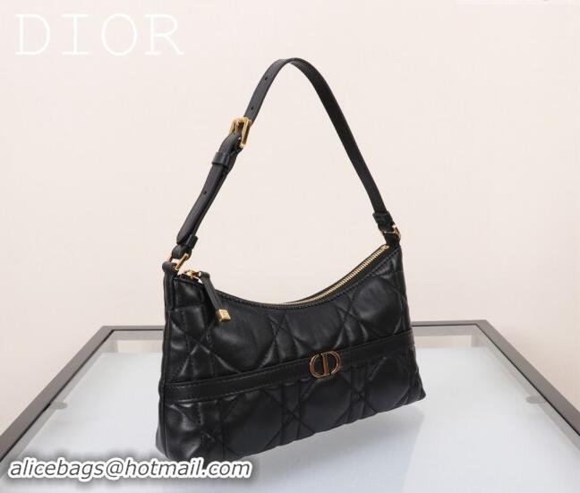 New Fashion Dior 30 Montaigne Mini Hobo Shoulder Bag in Cannage Lambskin DR2381 Black 2024