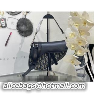 Top Quality Dior Medium Saddle Bag with Strap in Blue Oblique Jacquard and Smooth Calfskin DR5528 2024