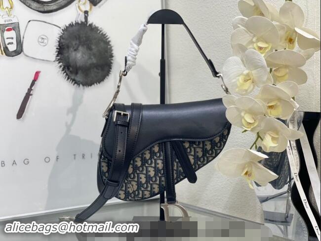 Top Quality Dior Medium Saddle Bag with Strap in Blue Oblique Jacquard and Smooth Calfskin DR5528 2024