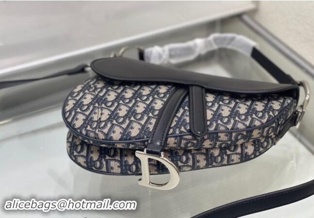 Top Quality Dior Medium Saddle Bag with Strap in Blue Oblique Jacquard and Smooth Calfskin DR5528 2024