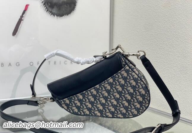 Top Quality Dior Medium Saddle Bag with Strap in Blue Oblique Jacquard and Smooth Calfskin DR5528 2024