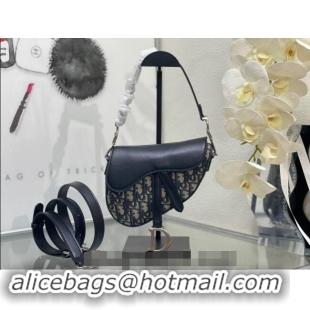 Chic Discount Dior Mini Saddle Bag with Strap in Blue Oblique Jacquard and Smooth Calfskin DR5528 2024