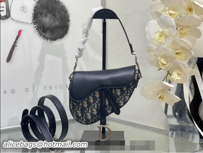 Chic Discount Dior Mini Saddle Bag with Strap in Blue Oblique Jacquard and Smooth Calfskin DR5528 2024