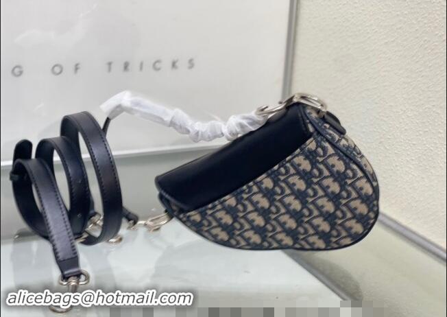 Chic Discount Dior Mini Saddle Bag with Strap in Blue Oblique Jacquard and Smooth Calfskin DR5528 2024