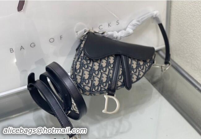 Chic Discount Dior Mini Saddle Bag with Strap in Blue Oblique Jacquard and Smooth Calfskin DR5528 2024