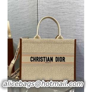 Best Price Dior Medium Dior Book Tote Bag in Beige Dior Oblique Embroidered Raffia Straw and Camel Brown Calfskin D3105 