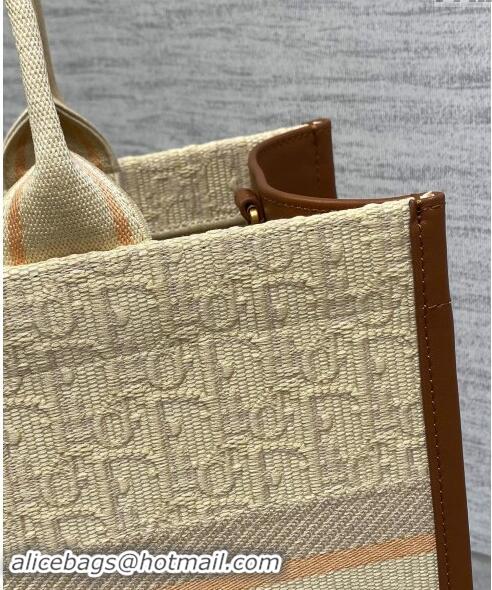 Best Price Dior Medium Dior Book Tote Bag in Beige Dior Oblique Embroidered Raffia Straw and Camel Brown Calfskin D3105 