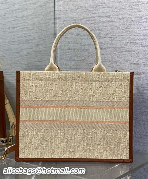 Best Price Dior Medium Dior Book Tote Bag in Beige Dior Oblique Embroidered Raffia Straw and Camel Brown Calfskin D3105 