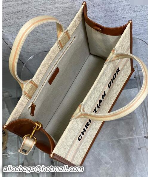 Best Price Dior Medium Dior Book Tote Bag in Beige Dior Oblique Embroidered Raffia Straw and Camel Brown Calfskin D3105 