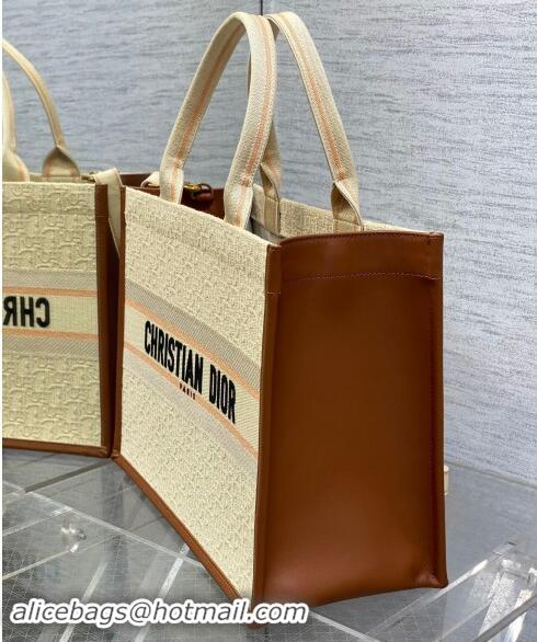 Best Price Dior Medium Dior Book Tote Bag in Beige Dior Oblique Embroidered Raffia Straw and Camel Brown Calfskin D3105 